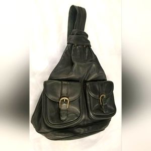 GREEN FIELDS Blk Ltr Backpack Shoulder Purse Bag Pocketbook Country Cowhide
